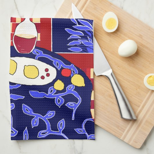 Modern Art Stilleven met citroenen en wijn Theedoek (Quarter Fold)