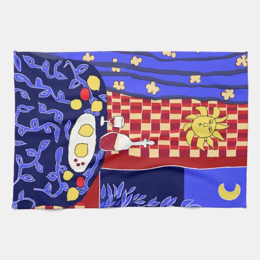 Modern Art Stilleven met citroenen en wijn Theedoek (Horizontaal)