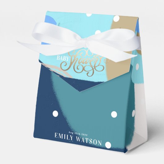 Modern Art Surprise Boy Gold Lettering Baby shower Bedankdoosjes (Voorkant Zijde)