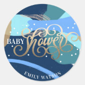 Modern Art Surprise Boy Gold Lettering Baby shower Ronde Sticker (Voorkant)