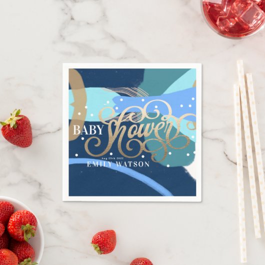 Modern Art Surprise Boy Gold Lettering Baby shower Servet (Insitu)