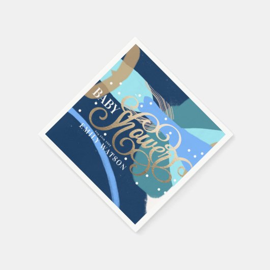 Modern Art Surprise Boy Gold Lettering Baby shower Servet (Hoek)