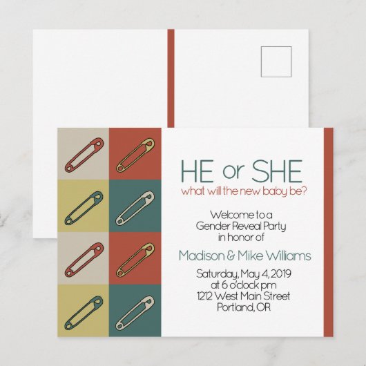 Modern Art Veiligheid / Luier Pin Genderneutraal O Uitnodiging Briefkaart (Voorkant / Achterkant)