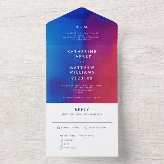 Modern Art Waterverf Wedding All In One Uitnodiging (Binnen)