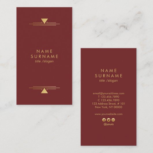 Modern ArtDeco Gold Verticaal Visitekaartje (Voorkant / Achterkant)