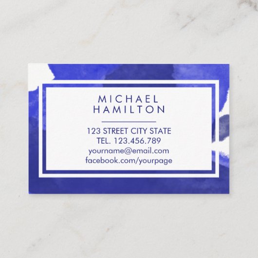MODERN ARTISTIC BLUE WATERVERF SPLASH VISITEKAARTJE (Achterkant)