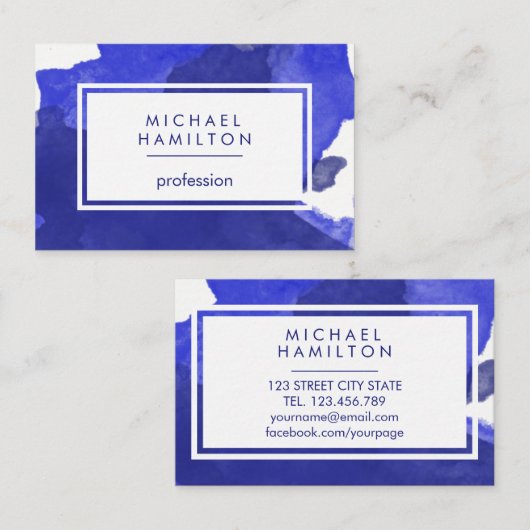 MODERN ARTISTIC BLUE WATERVERF SPLASH VISITEKAARTJE (Voorkant / Achterkant)