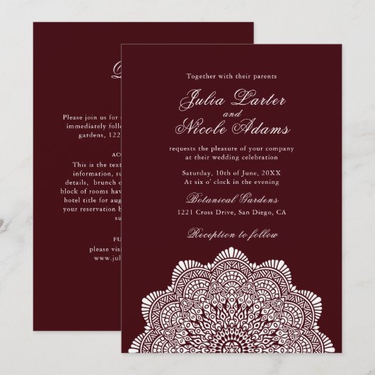 Modern Artistic Motif Style Mandala Wedding Kaart (Voorkant / Achterkant)