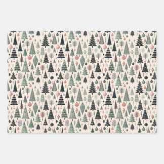 Modern Artistic Pink Tree Christmas Wrapping Paper