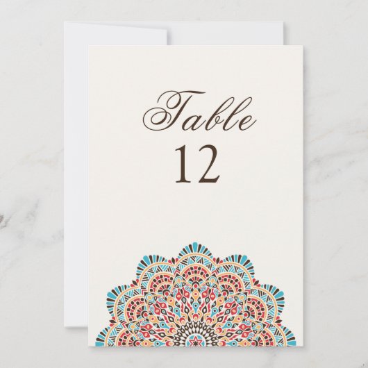 Modern Artistic Style Mandala Wedding Table Number Kaart (Voorkant)