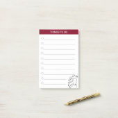Modern artistiek paard in bordeauxrood & wit post-it® notes (Op bureau)