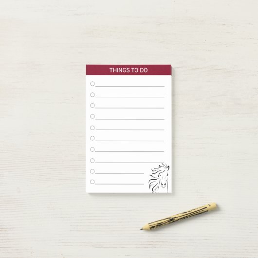Modern artistiek paard in Bourgogne & wit Post-it® Notes (Op bureau)