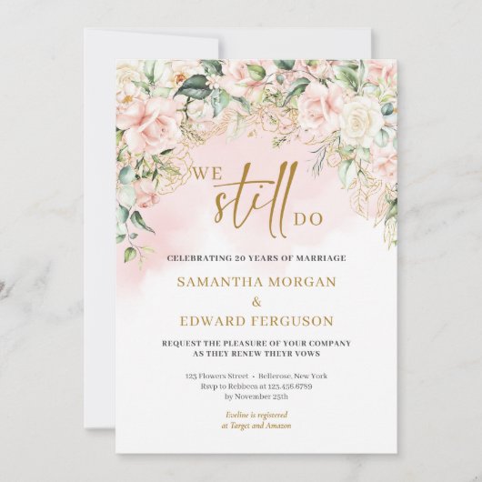 Modern artistiek script zacht roze rozen doen we n kaart (Voorkant)