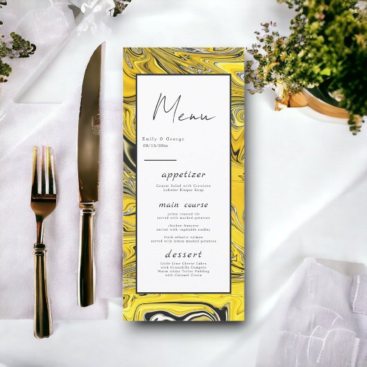 Modern Artistiek Zwart Goud Abstract Paint Wedding Menu