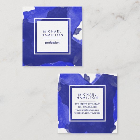 MODERN ARTISTISCHE WATERVERF SPLASH BLUE VIERKANTE VISITEKAARTJE (Voorkant / Achterkant)