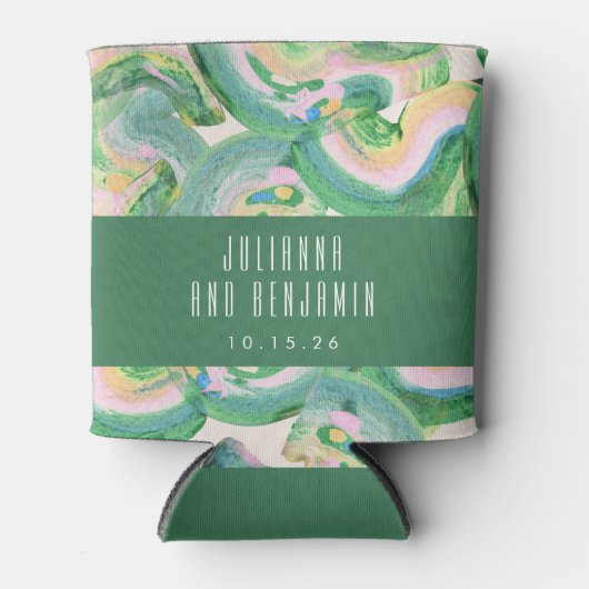 Modern Artsy Abstract Groene Waterverf Wedding Blikjeskoeler (Voorkant)