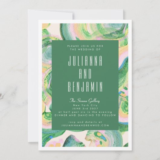 Modern Artsy Abstract Groene Waterverf Wedding Kaart (Voorkant)
