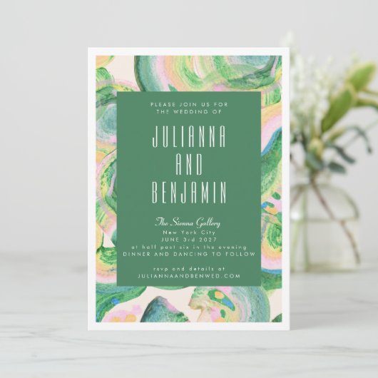 Modern Artsy Abstract Groene Waterverf Wedding Kaart