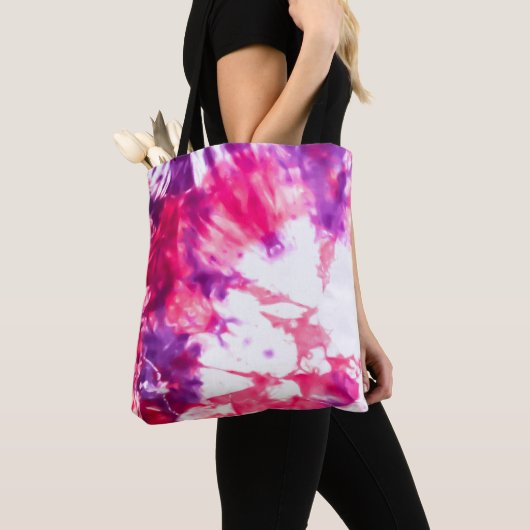 Modern Artsy Abstract Neon Roze Paarse Tie Dye Tote Bag (Dichtbij)