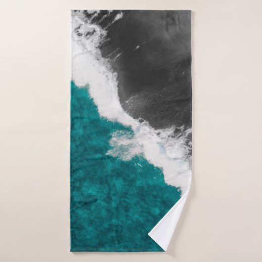 Modern Artsy Blauwgroen Blue Black Ocean Beach Wav Badhanddoek (Badhanddoek)