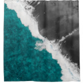 Modern Artsy Blauwgroen Blue Black Ocean Beach Wav Douchegordijn (Voorkant)