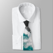 Modern Artsy Blauwgroen Blue Black Ocean Beach Wav Stropdas (Gebonden)