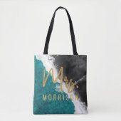 Modern Artsy Blauwgroen Blue Black Ocean Beach Wav Tote Bag (Voorkant)