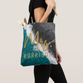 Modern Artsy Blauwgroen Blue Black Ocean Beach Wav Tote Bag (Dichtbij)