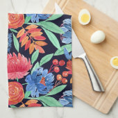 Modern Artsy Coral Blue Floral Waterverf Patroon Theedoek (Quarter Fold)