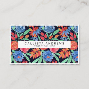 Modern Artsy Coral Blue Floral Waterverf Patroon Visitekaartje