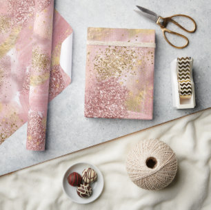 Modern Artsy Glam Faux Roos Gold Glitter Blush Cadeaupapier