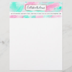 Modern Artsy Neon Roze Blauwgroen Abstracte verf Briefhoofd