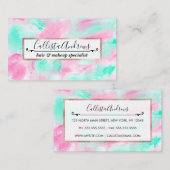 Modern Artsy Neon Roze Blauwgroen Abstracte verf Visitekaartje (Voorkant / Achterkant)