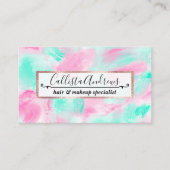 Modern Artsy Neon Roze Blauwgroen Abstracte verf Visitekaartje (Voorkant)