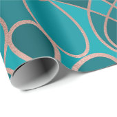 Modern Artsy Ocean Blue Roos Gold Geometrisch Cadeaupapier (Rol Hoek)