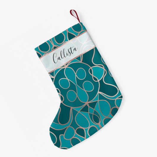 Modern Artsy Ocean Blue Roos Gold Geometrisch Kleine Kerstsok (Achterkant (Hangend))