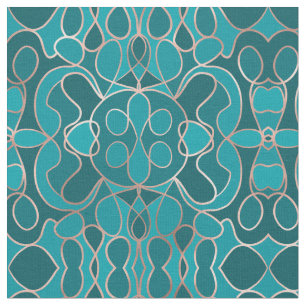 Modern Artsy Ocean Blue Roos Gold Geometrisch Stof