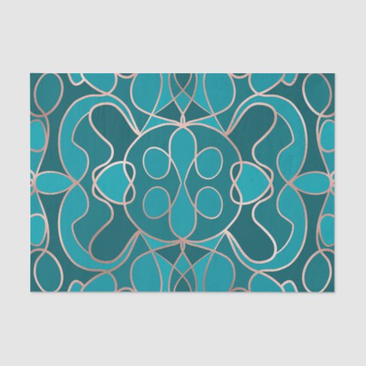 Modern Artsy Ocean Blue Roos Gold Geometrisch Tissuepapier (Voorkant)