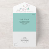 Modern Artsy Pastel laat roze Blauwgroen bruiloft All In One Uitnodiging (Buitenkant)