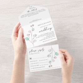 Modern Artsy Pastel laat roze Blauwgroen bruiloft All In One Uitnodiging