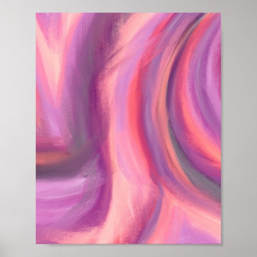 Modern Artsy Pink Coral Paarse Abstracte Kunst Poster (Voorkant)