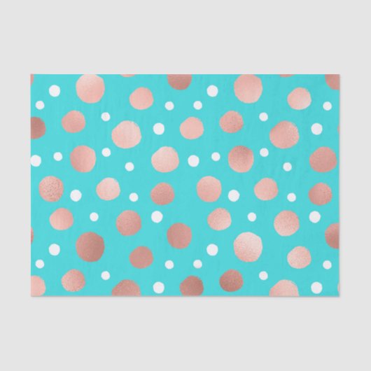 Modern Artsy Roos Goud Blauwgroen Polka Dots Tissuepapier (Voorkant)