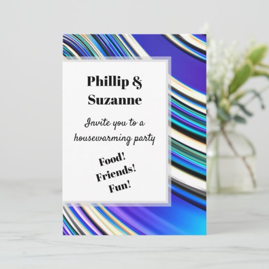 Modern Artsy Wavy Blue Fractal Stripes Pattern Kaart (Staand voorkant)