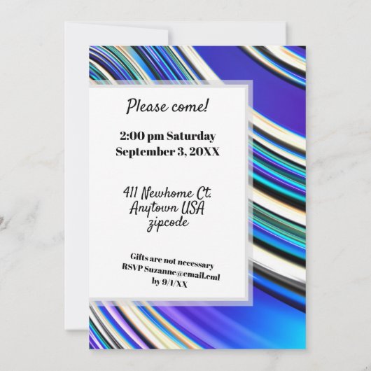 Modern Artsy Wavy Blue Fractal Stripes Pattern Kaart (Achterkant)