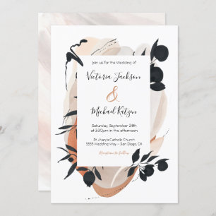 Modern Asian Ink & Waterverf Neutral Wedding Kaart