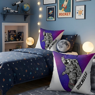 Modern Astronaut Purple Galaxy Space Custom Name Kussen