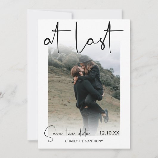 Modern At Last | Photo Engagement Save The Date Aankondiging (Voorkant)