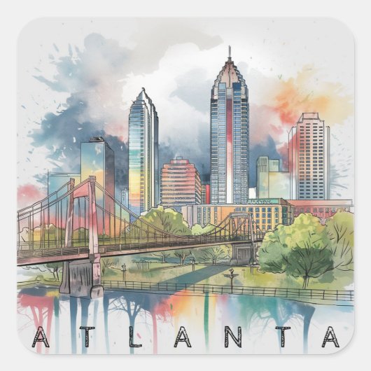 Modern Atlanta Georgia gestileerde waterverf Vierkante Sticker (Voorkant)