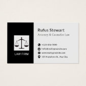 Modern Attorney Design White & Black Business Card Visitekaartje (Voorkant)