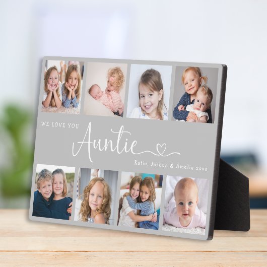Modern Auntie Photo Collage Heart Script Fotoplaat